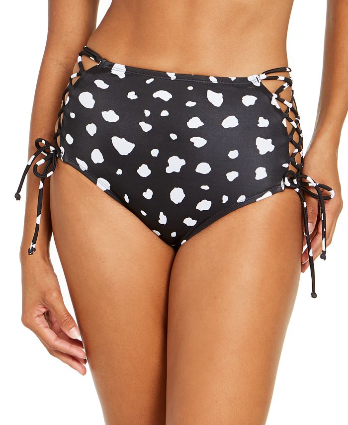 Splendid Women's Cow Print Spot On Printed Stella High Waist Swim Bottom Black Size Medium