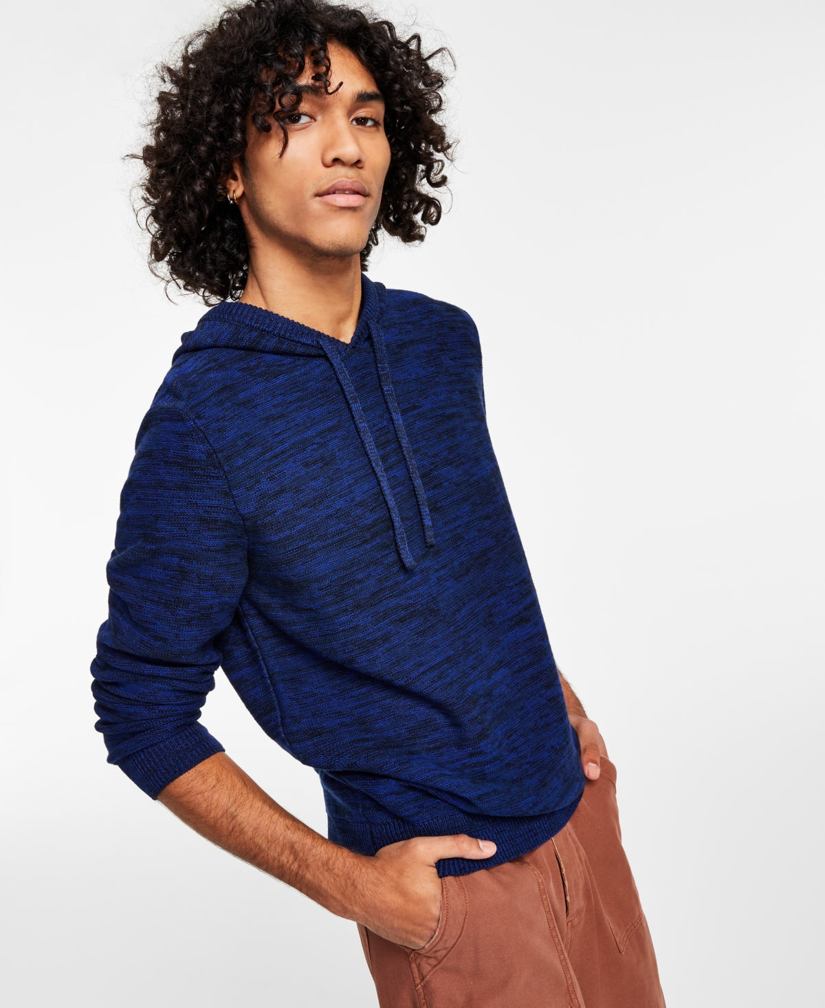 Sun + Stone Men's Solid Marled Hooded Sweater Blue Size Small