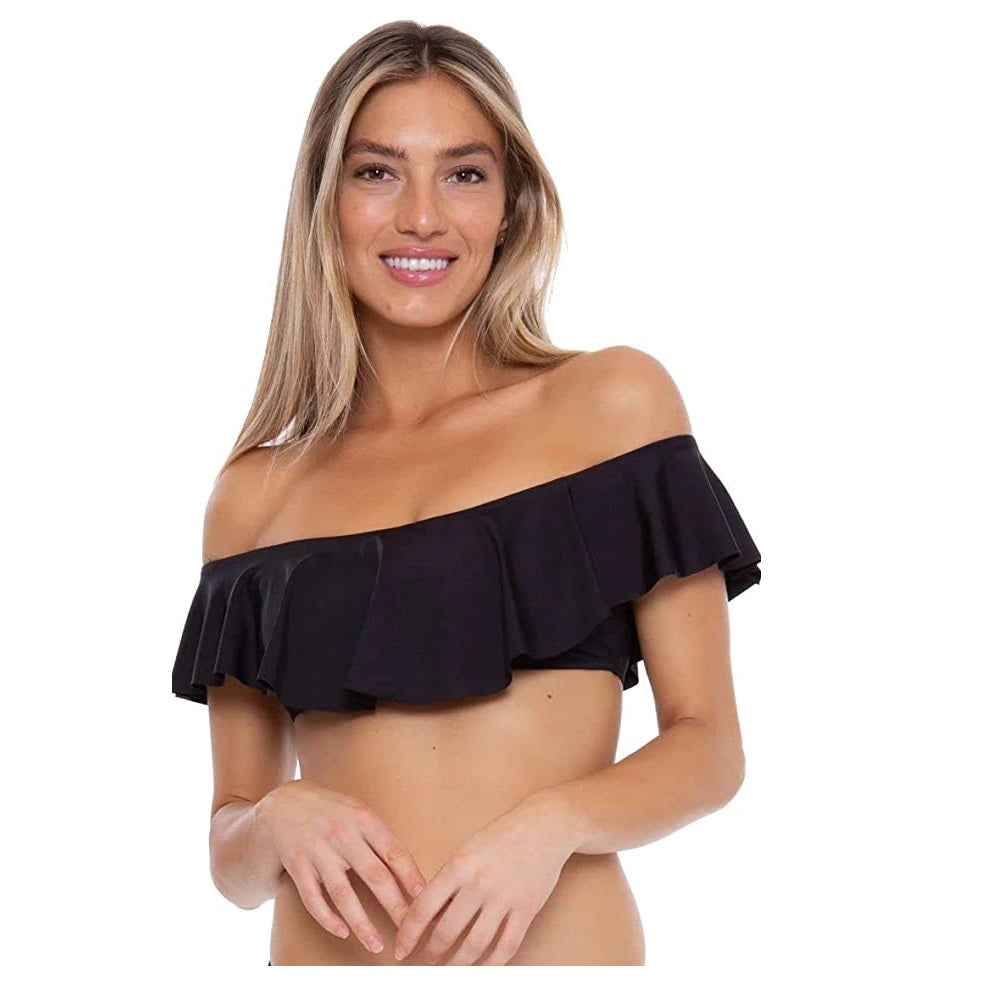 Trina Turk Women's Monaco Ruffle Bandeau Bikini Top Black Size 6