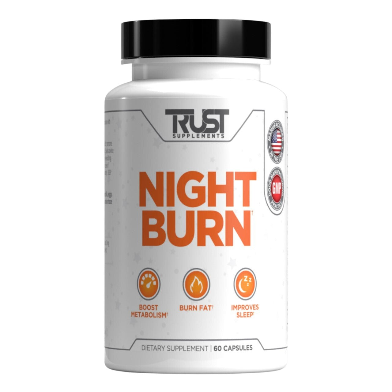 Trust Supplements Night Burn Boost Metabolism, Burn Fat & Improves Sleep, Dietary Supplement - 60 Capsules