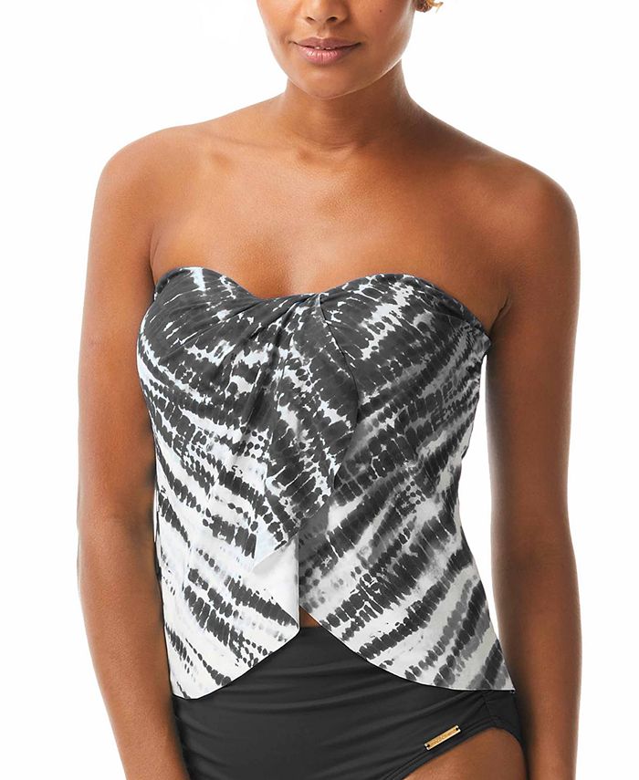 Vince Camuto Women's Tie Dye Draped Tankini Top Swimsuit Black Size Medium
