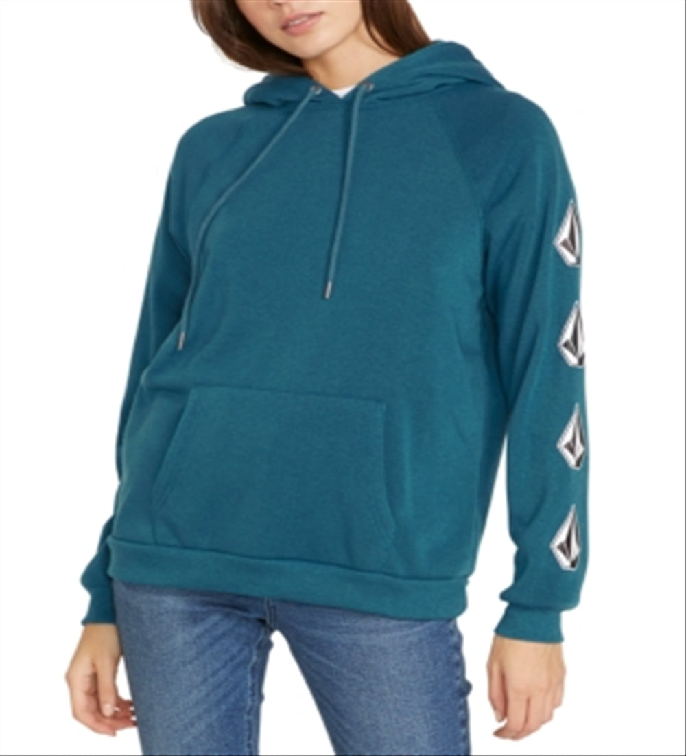 Volcom Junior's Graphic Print Fleece Hoodie Blue Size Small