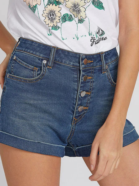 Volcom Juniors' Button-Fly Denim Shorts Blue Size 28