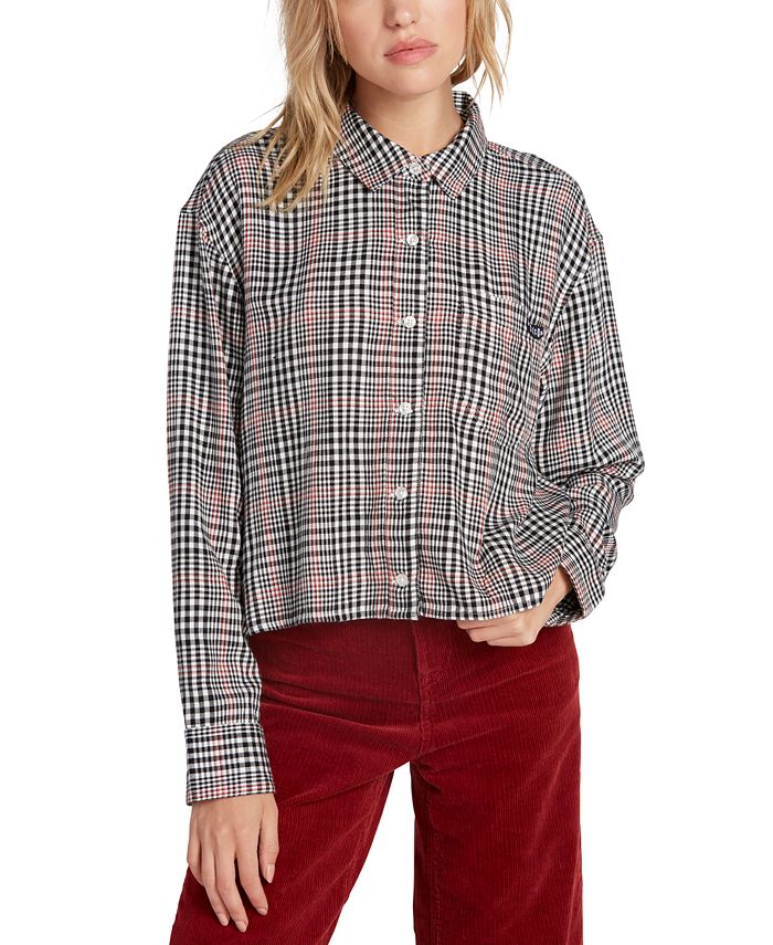 Volcom Juniors Plaid Button up Shirt Black Size Large