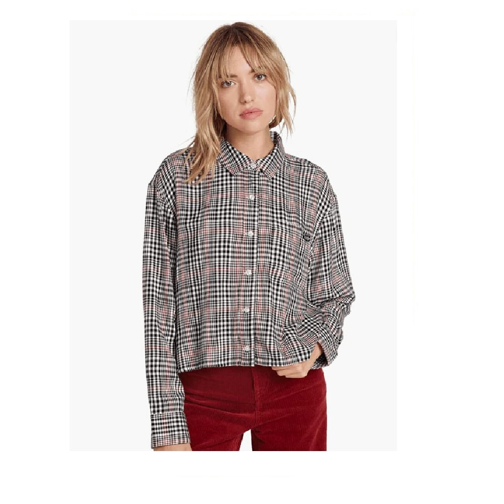 Volcom Juniors' Plaid Button-up Shirt  Plaid Black  Size XL
