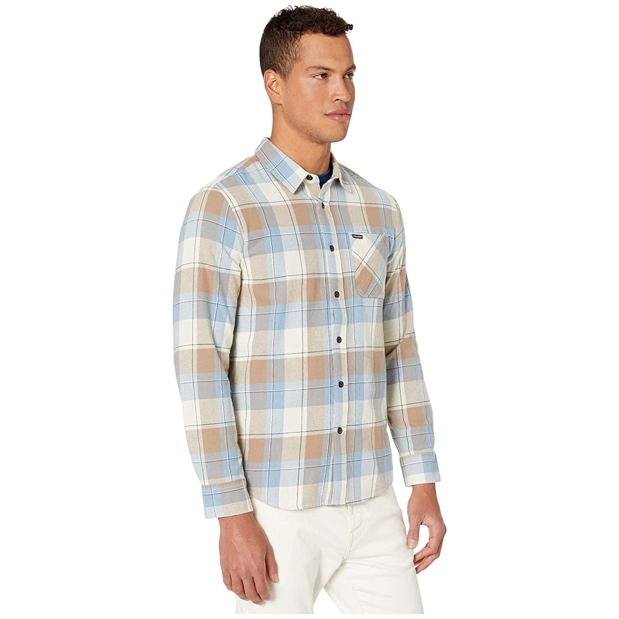 Volcom Men's Caden Plaid Long Sleeve Shirt White Size Large
