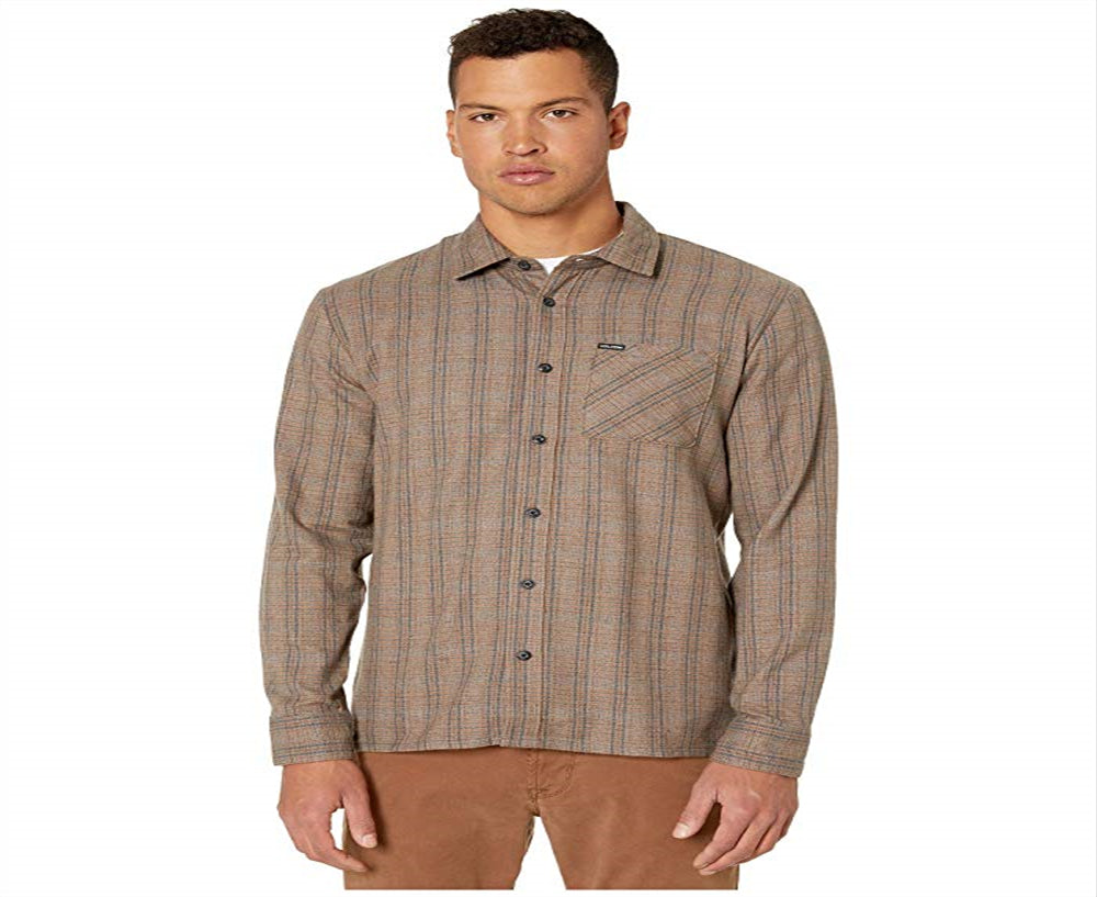 Volcom Men's Glenstone Long Sleeve Bison Shirt Brown Size Small