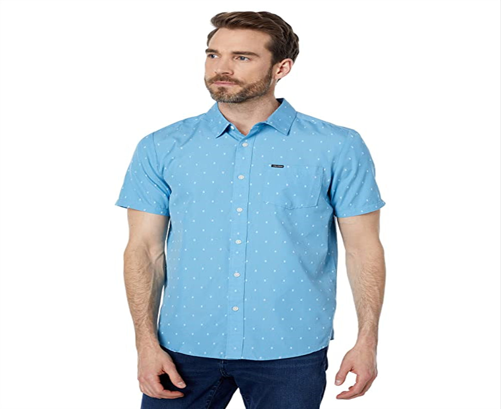 Volcom Men's Janko Short Sleeve Woven Shirts Blue Size Medium