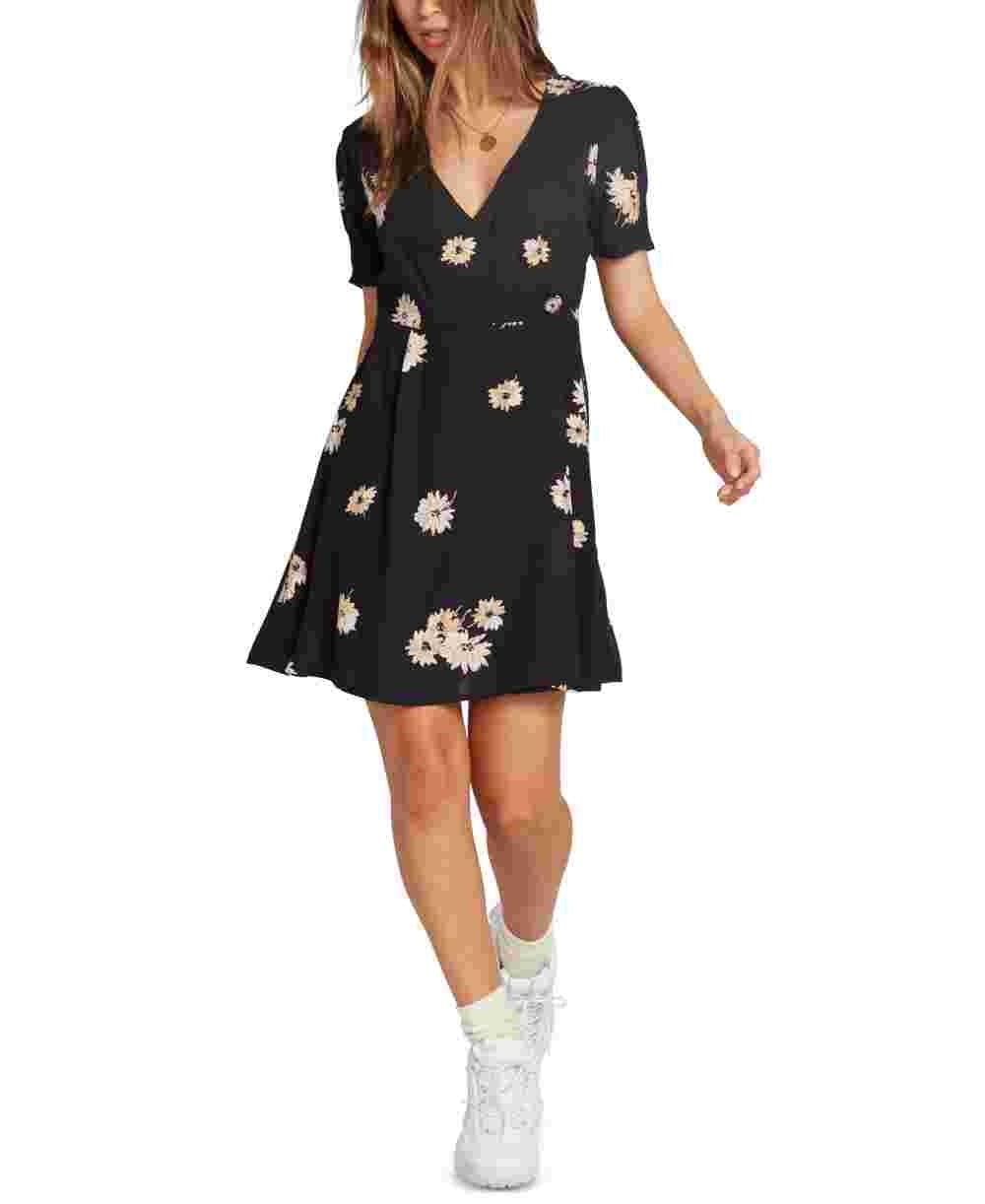Volcom Women's Wrapsicle Floral Minidress Black Size X-Small