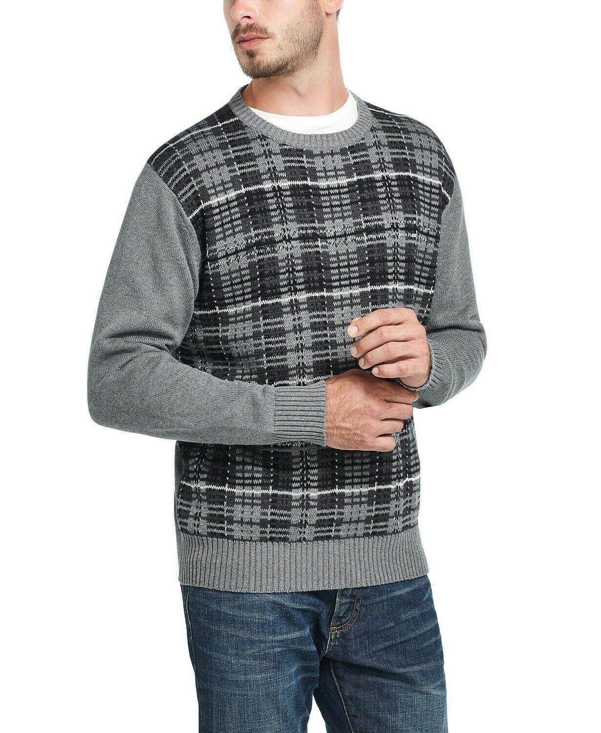 Weatherproof  Men's Plaid Sweater Gray Size 3 Extra Large