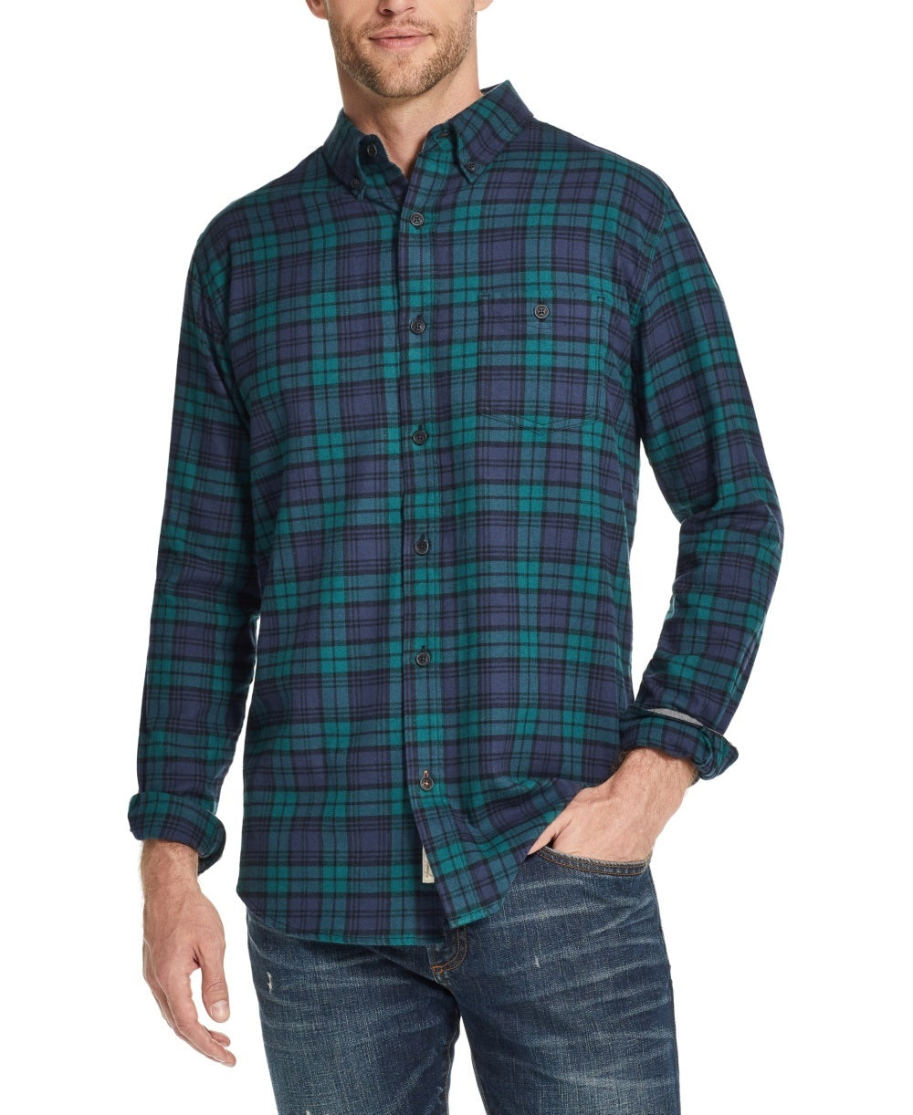 Weatherproof Vintage Men's Brushed Antique Flannel Plaid Shirt Black Size XX-Large