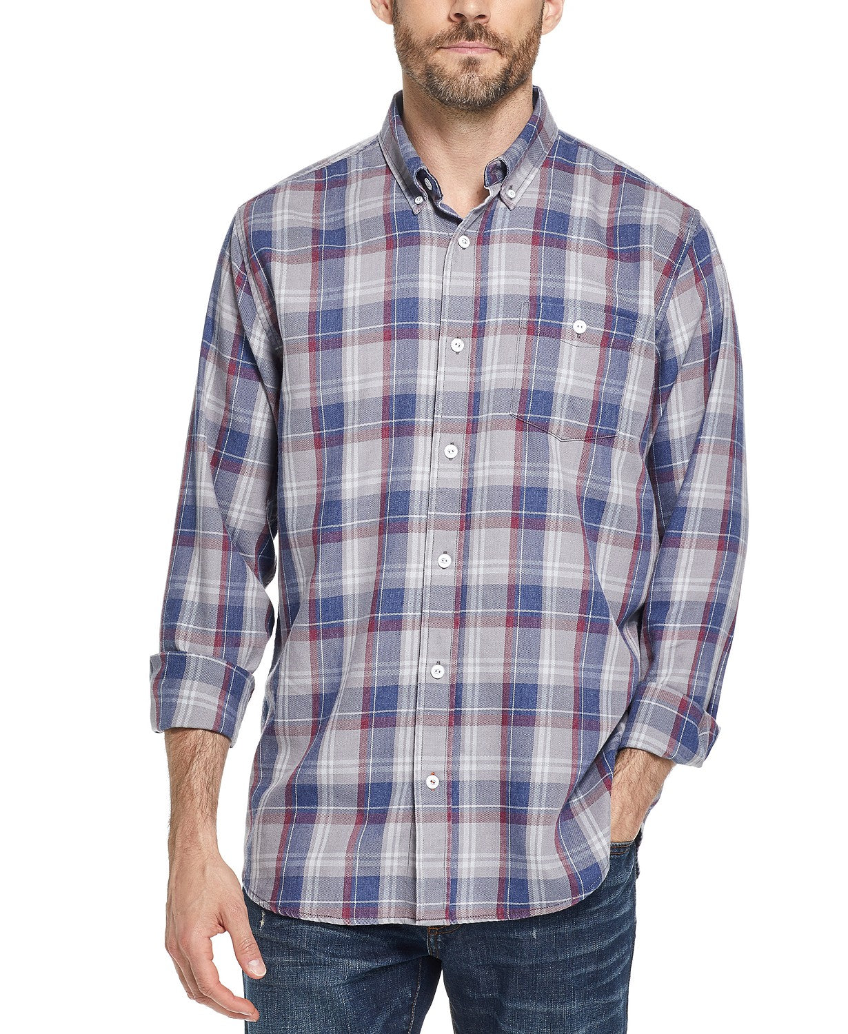 Weatherproof Vintage Men's Button Down Plaid Shirt Blue Size XX-Large