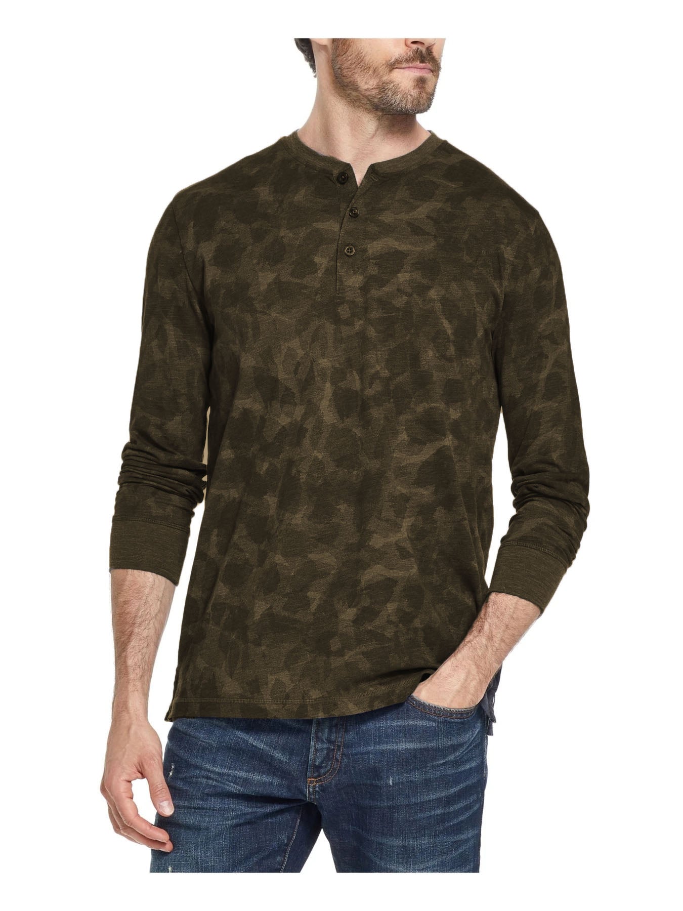 Weatherproof Vintage Men's Camo Print Henley T-shirt Green Size Small