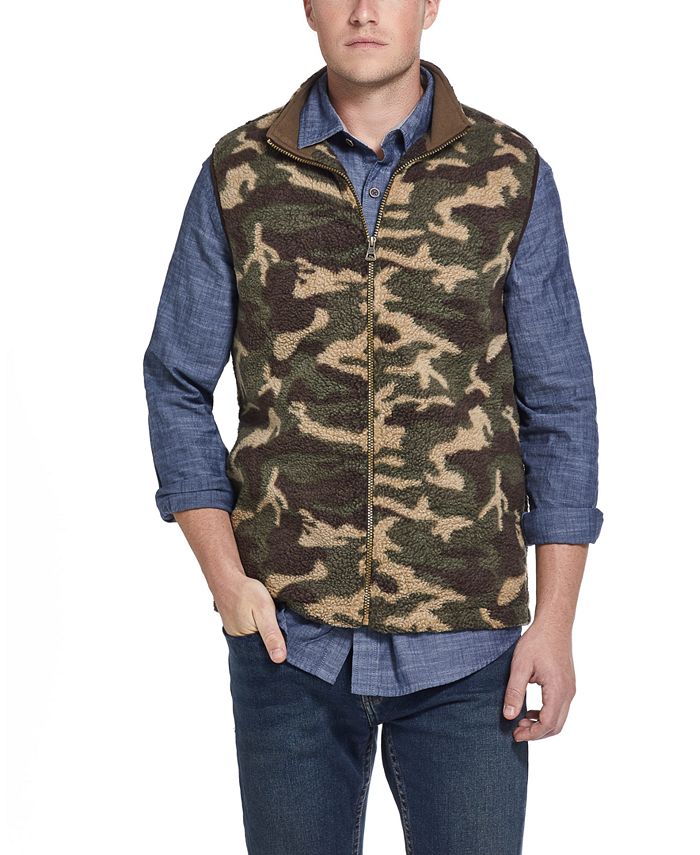 Weatherproof Vintage Men's Camouflage Short Sleeve Collared Full Zip Sweater Vest Green Size Small