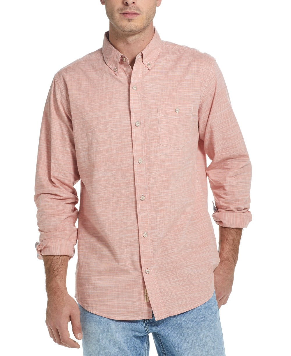 Weatherproof Vintage Men's Crosshatch Woven Shirt Orange Size Medium