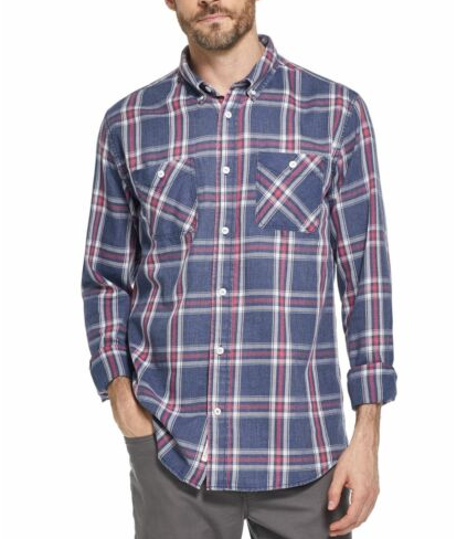Weatherproof Vintage Men's Indigo Blues Plaid Shirt Med Blue Size Small