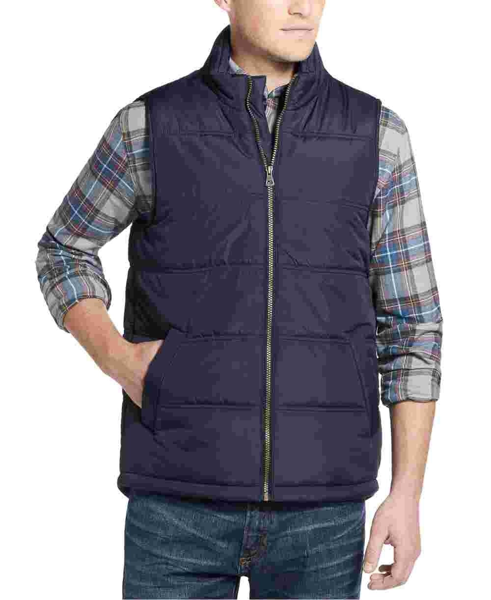 Weatherproof Vintage Men's Navy Sleeveless Mandarin Collar Classic Fit Full Zip Vest Blue Size Small