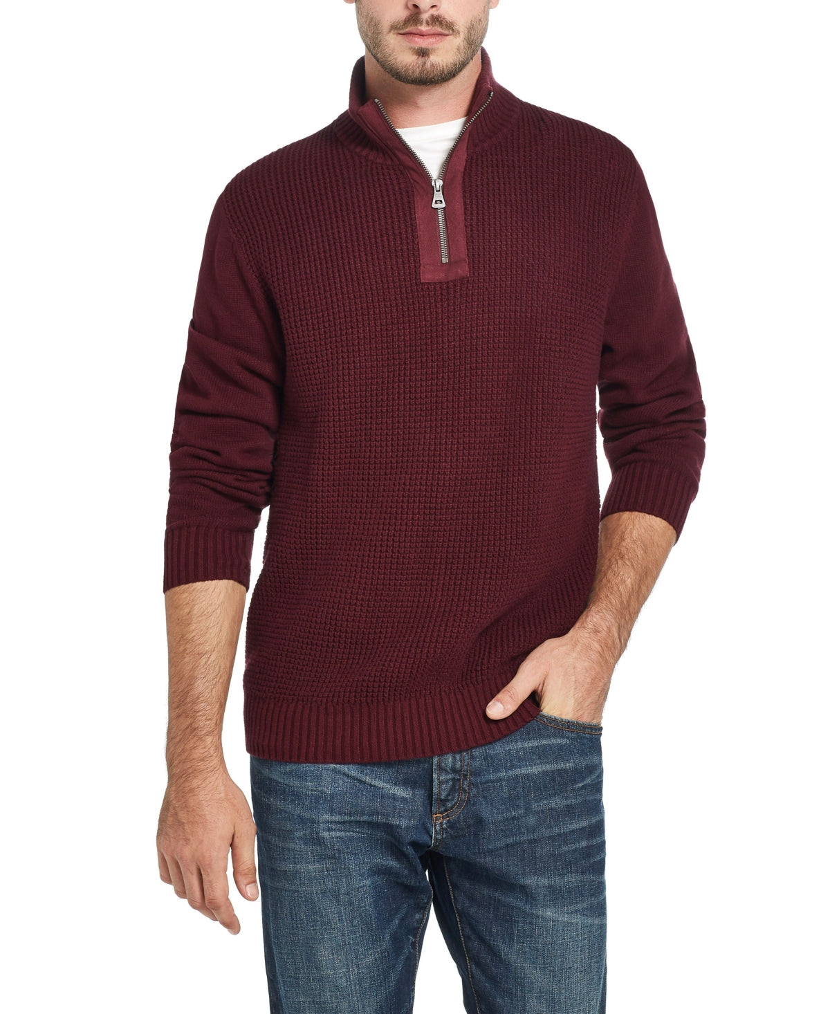 Weatherproof Vintage Men's Waffle Texture 1/4 Zip Sweater Red Size Medium