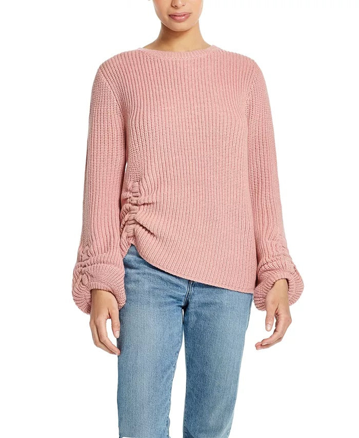 Weatherproof Vintage Women's Balloon Sleeve Ruched Sweater Pink Size Small