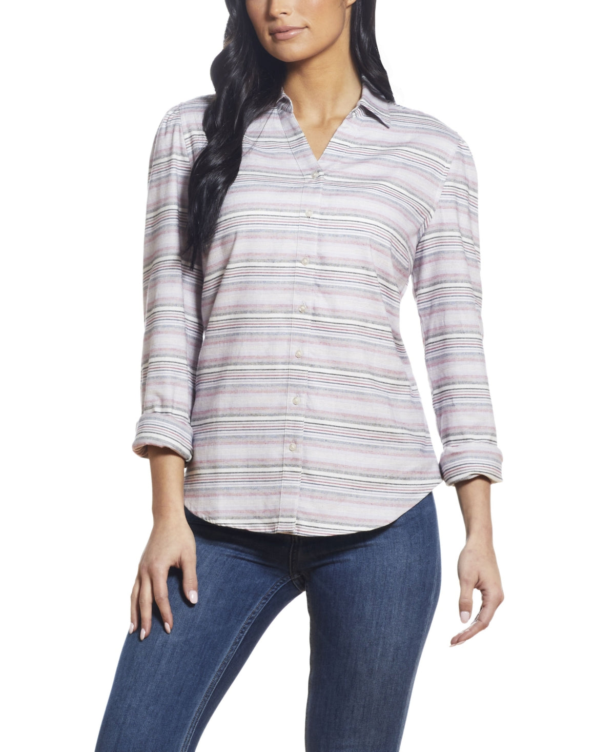 Weatherproof Vintage Women's Long Sleeve Brushed Flannel Woven Top Beige Size Large