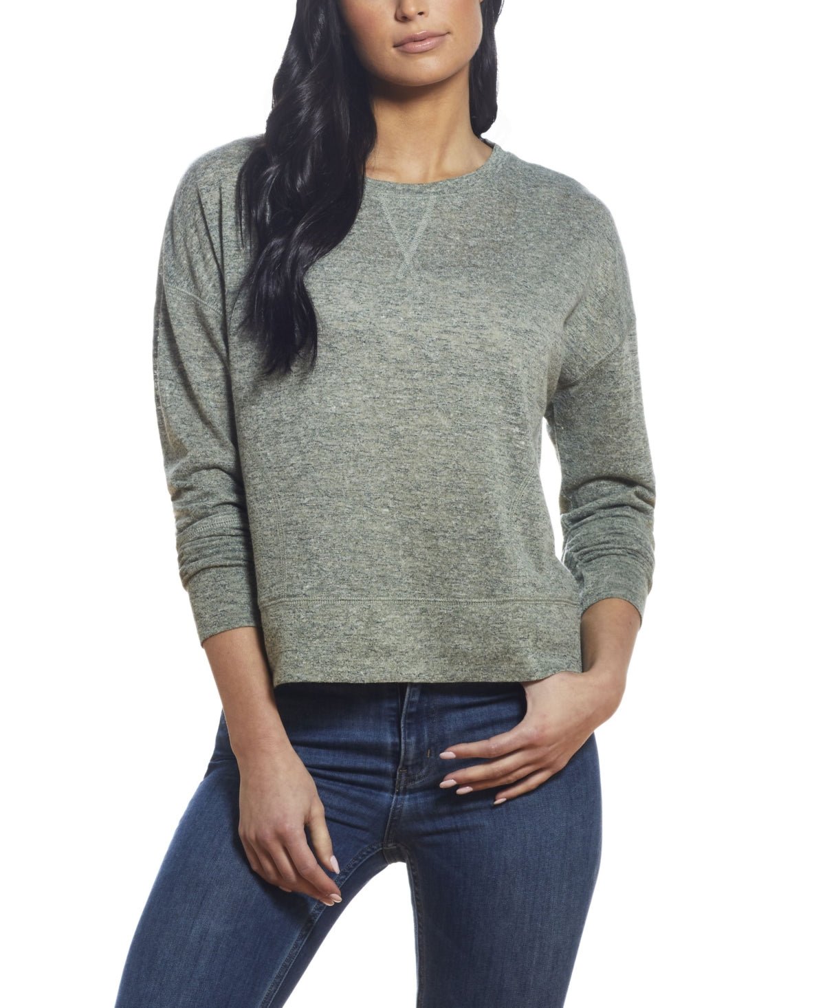 Weatherproof Vintage Women's Long Sleeve Slub Melange Crew Neck Top Green Size Small