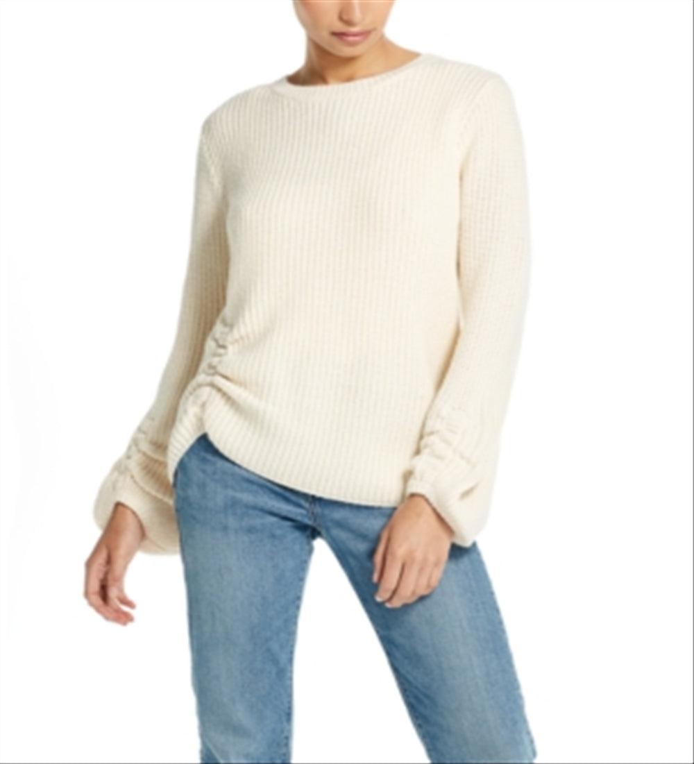 Weatherproof Vintage Women's Ruched Long Sleeve Jewel Neck Sweater White Size XS