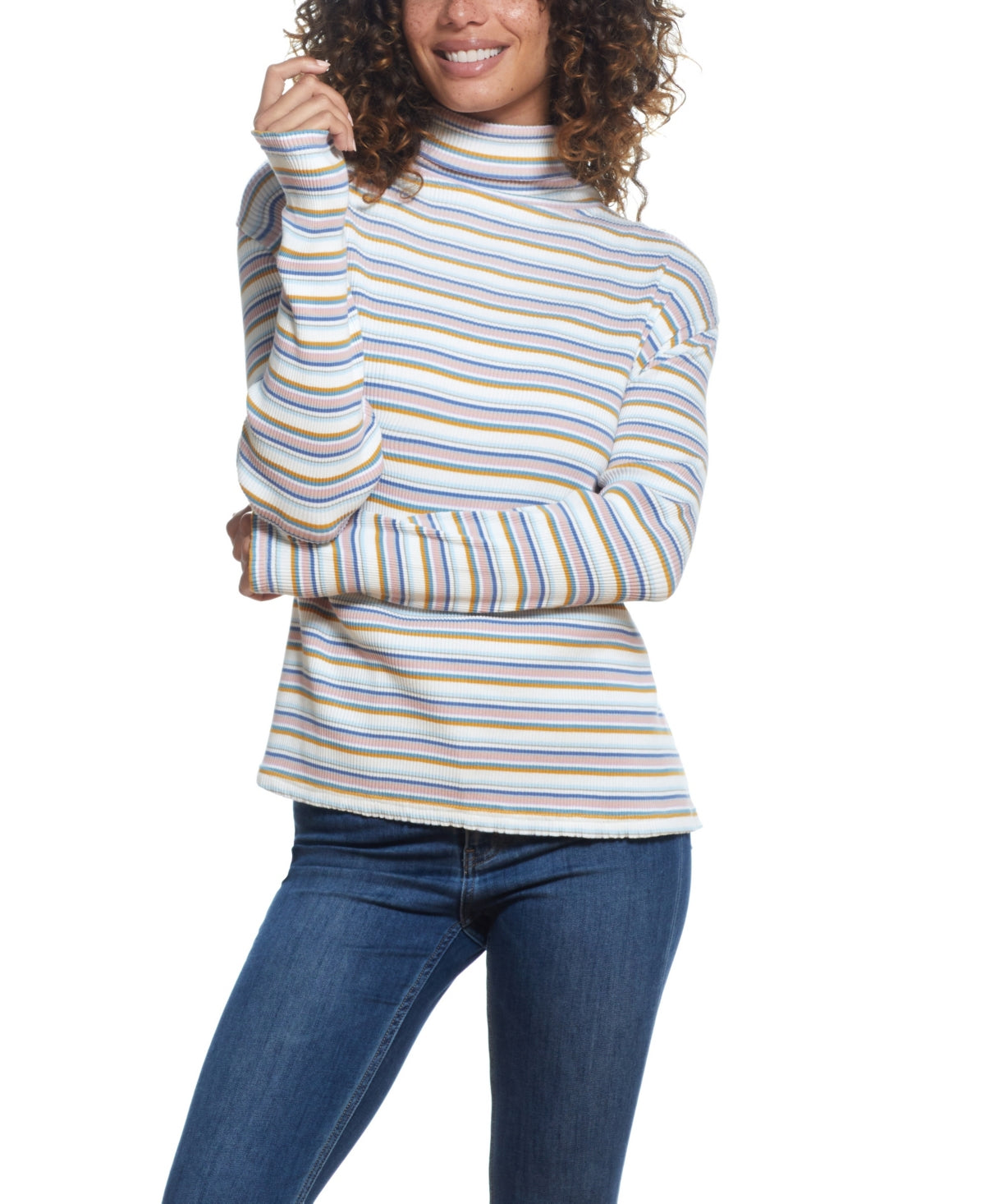 Weatherproof Vintage Women's Yarn Dye Stripe Rib Turtle Neck Top White Size Small